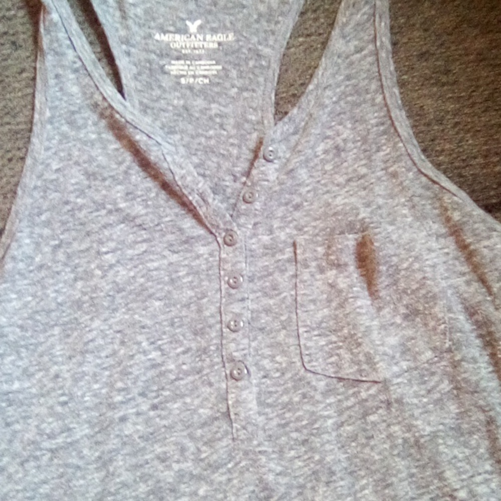 American Eagle Racerback Button Down Shirt With Pocket Heather Gray